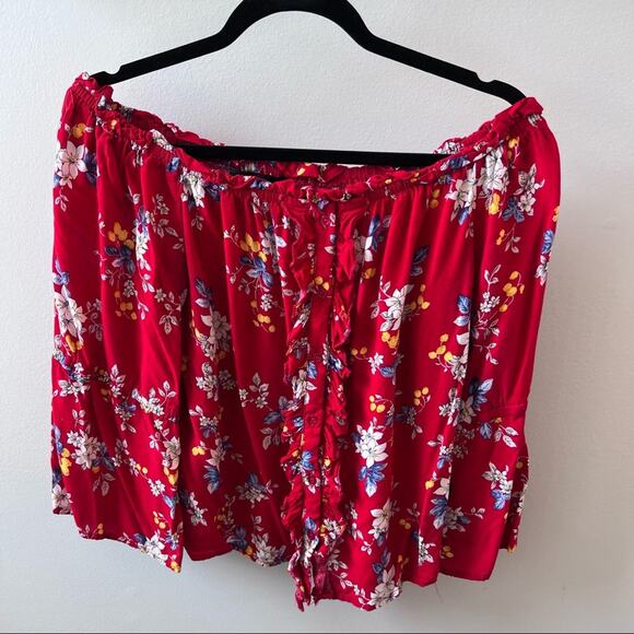 Alice Blue Women's Red Floral Boatneck Top Size M Fairy Babydoll Boho Gypsy Sz M - Picture 1 of 5